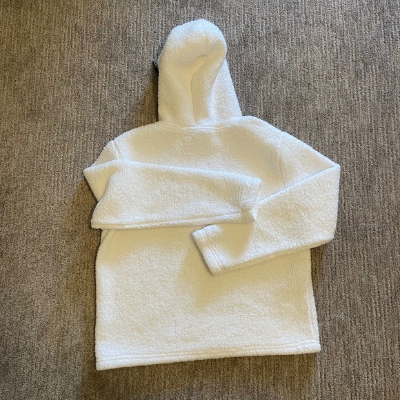 Fila Sherpa Hoodie White with navy drawstring at neckline - Picture 3 of 6